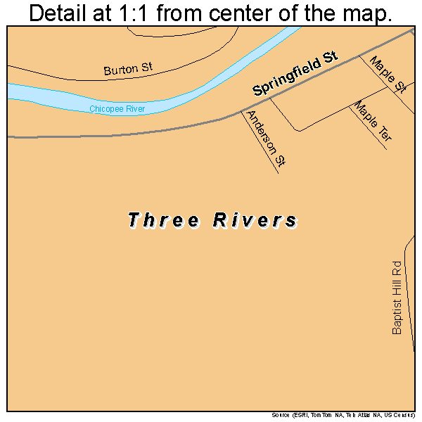 Three Rivers, Massachusetts road map detail