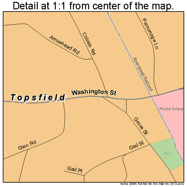 Topsfield, Massachusetts road map detail
