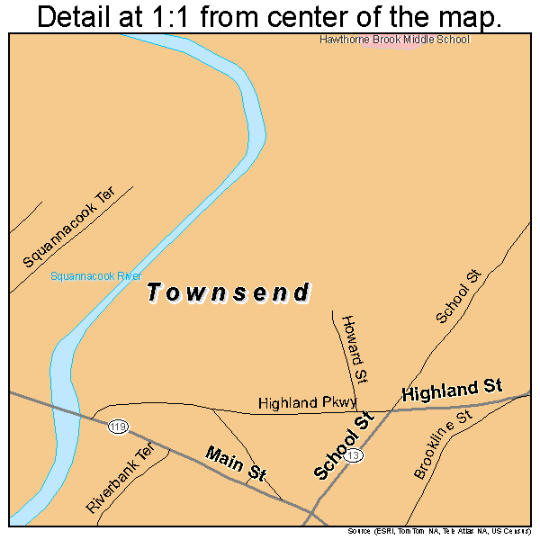 Townsend, Massachusetts road map detail