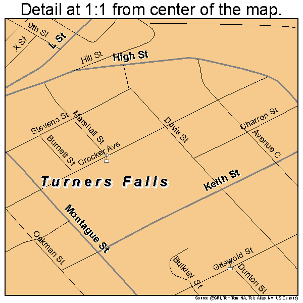 Turners Falls, Massachusetts road map detail