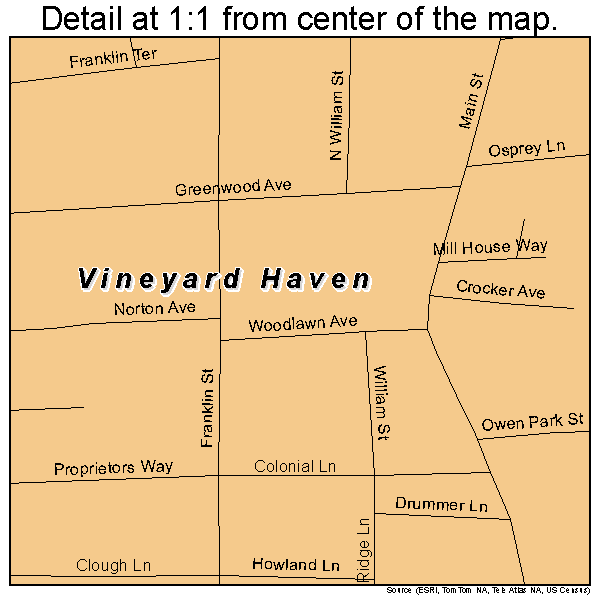 Vineyard Haven, Massachusetts road map detail