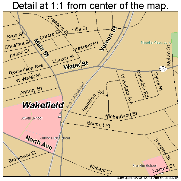 Wakefield, Massachusetts road map detail