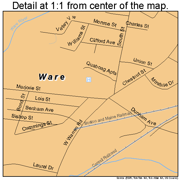 Ware, Massachusetts road map detail