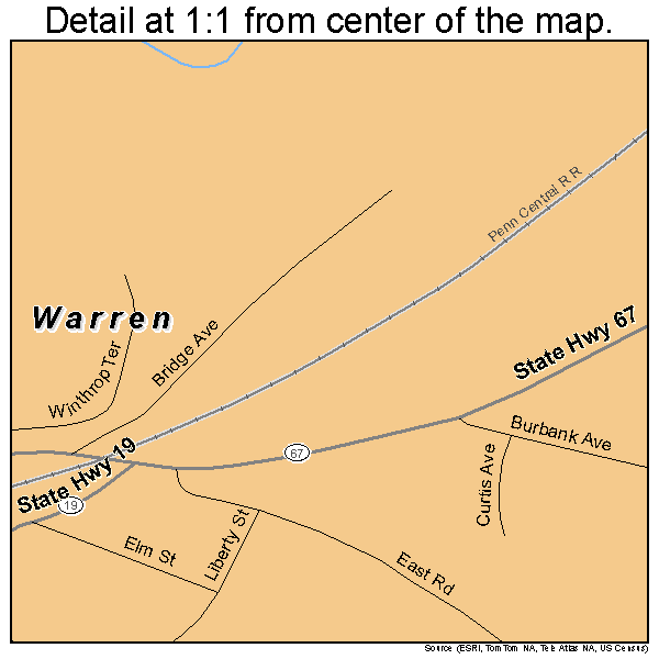 Warren, Massachusetts road map detail