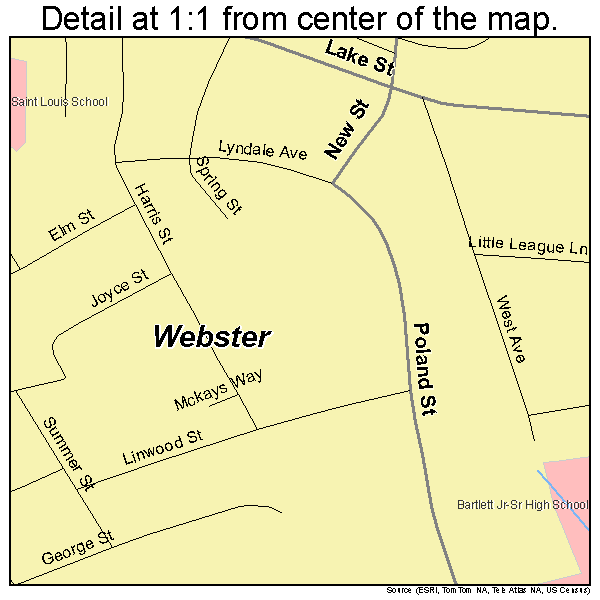 Webster, Massachusetts road map detail