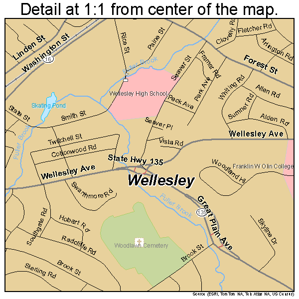 Wellesley, Massachusetts road map detail