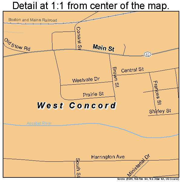 West Concord, Massachusetts road map detail