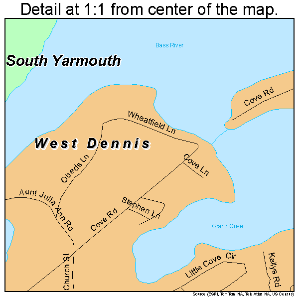 West Dennis, Massachusetts road map detail