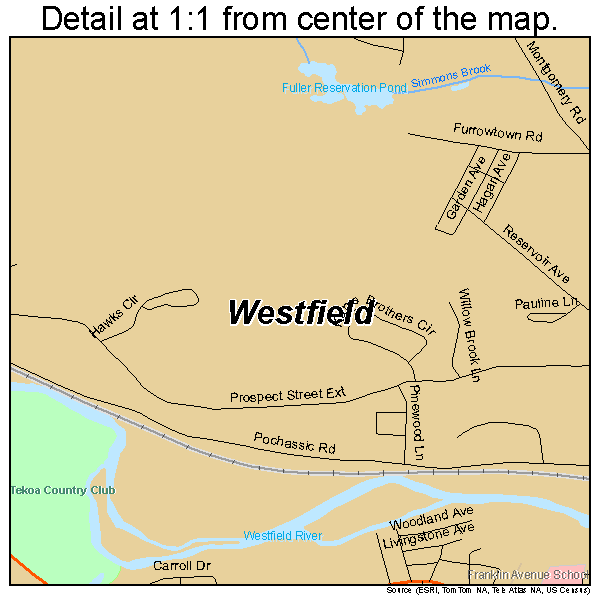 Westfield, Massachusetts road map detail