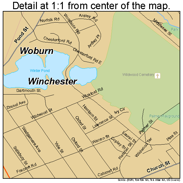 Winchester, Massachusetts road map detail
