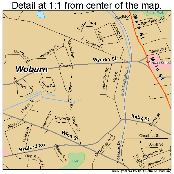 Woburn, Massachusetts road map detail