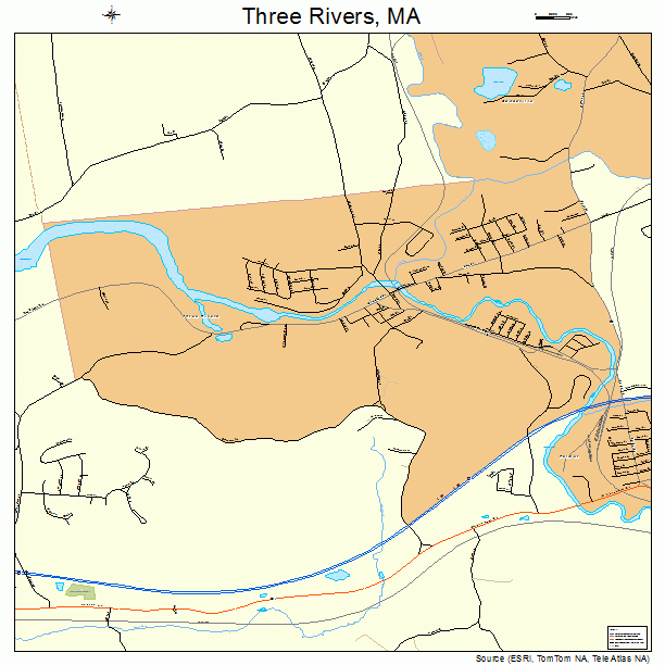 Three Rivers, MA street map