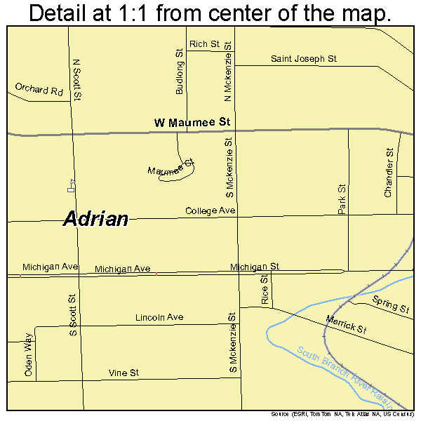 Adrian, Michigan road map detail