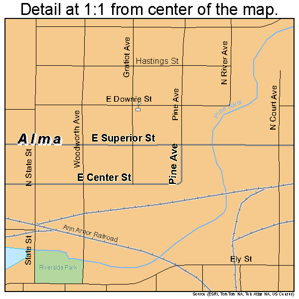 Alma, Michigan road map detail