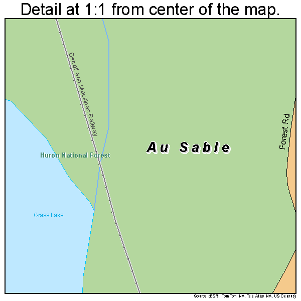 Au Sable, Michigan road map detail