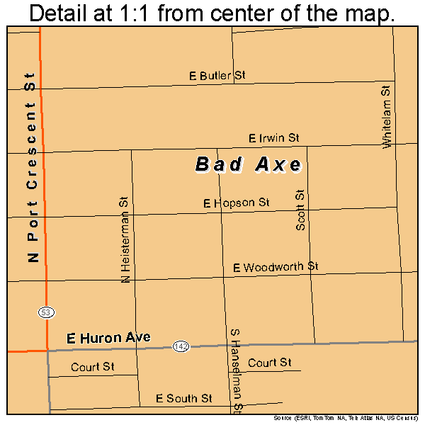 Bad Axe, Michigan road map detail