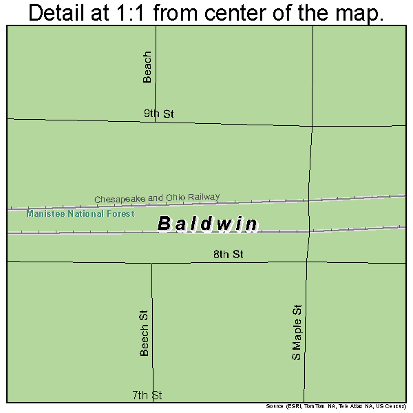 Baldwin, Michigan road map detail