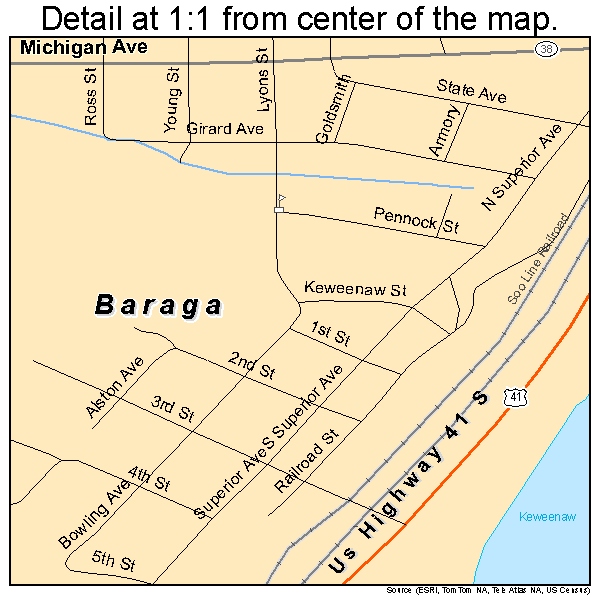 Baraga, Michigan road map detail