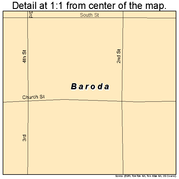 Baroda, Michigan road map detail