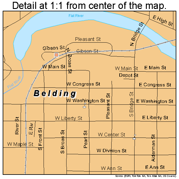 Belding, Michigan road map detail