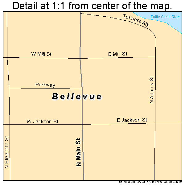 Bellevue, Michigan road map detail