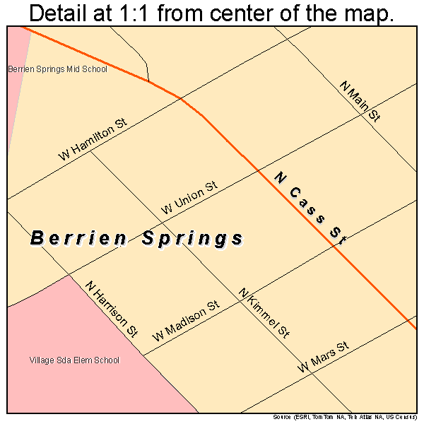 Berrien Springs, Michigan road map detail