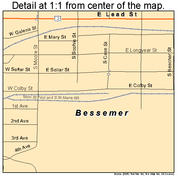 Bessemer, Michigan road map detail