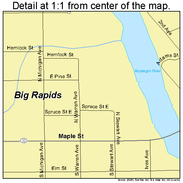 Big Rapids, Michigan road map detail