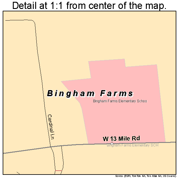 Bingham Farms, Michigan road map detail