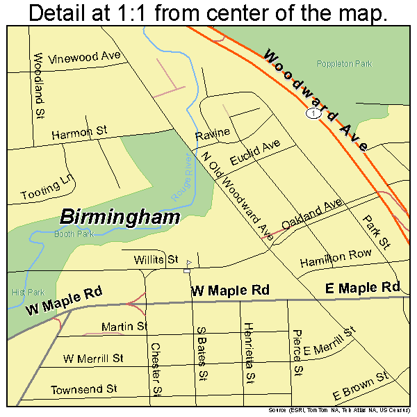 Birmingham, Michigan road map detail