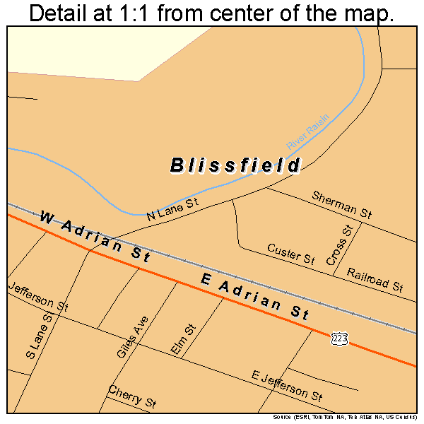 Blissfield, Michigan road map detail