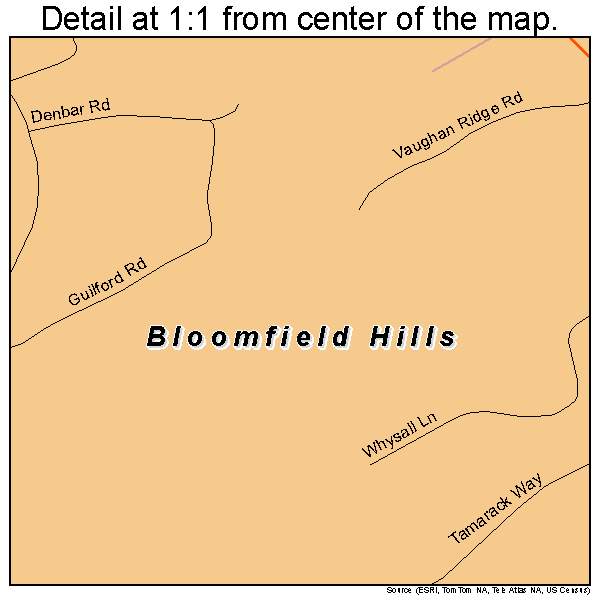 Bloomfield Hills, Michigan road map detail
