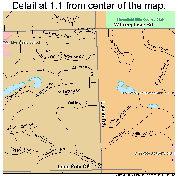 Bloomfield Township, Michigan road map detail