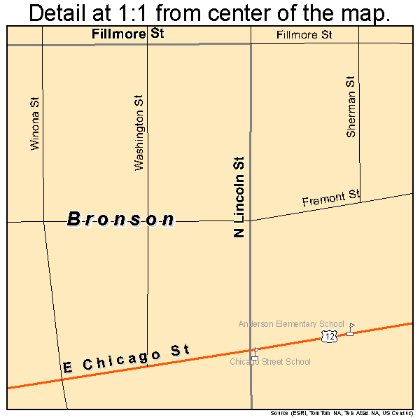 Bronson, Michigan road map detail