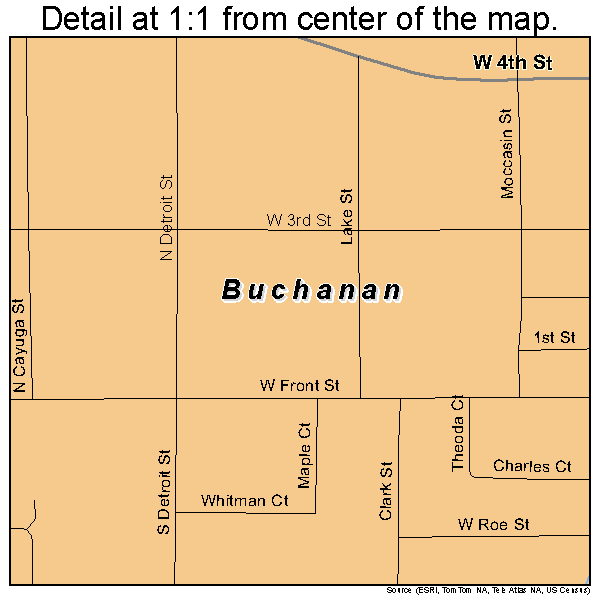 Buchanan, Michigan road map detail