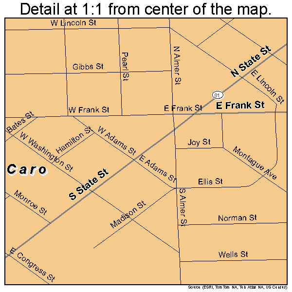 Caro, Michigan road map detail