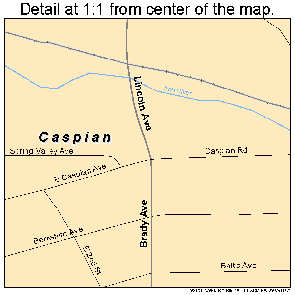 Caspian, Michigan road map detail