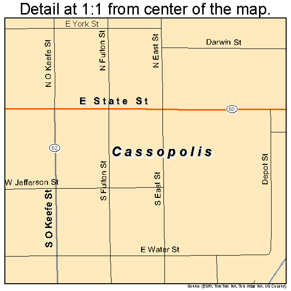 Cassopolis, Michigan road map detail
