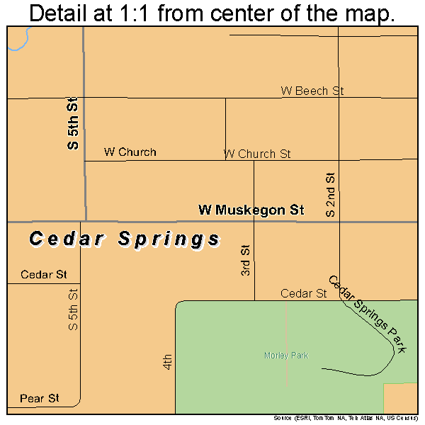 Cedar Springs, Michigan road map detail