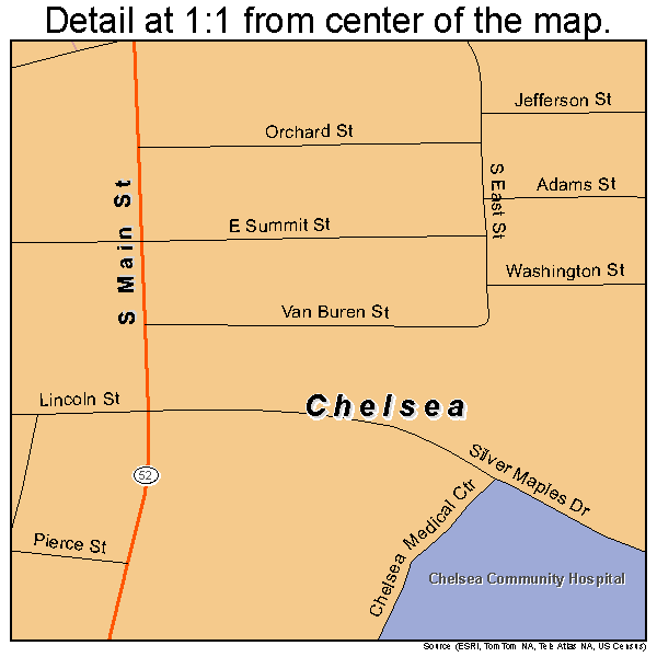 Chelsea, Michigan road map detail