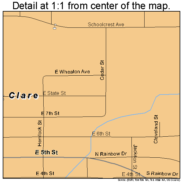 Clare, Michigan road map detail