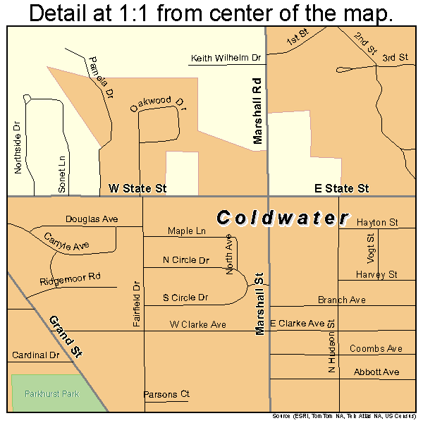 Coldwater, Michigan road map detail