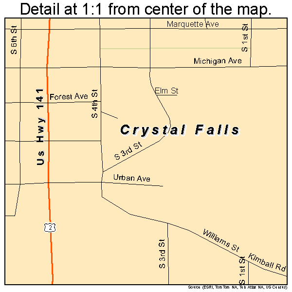 Crystal Falls, Michigan road map detail