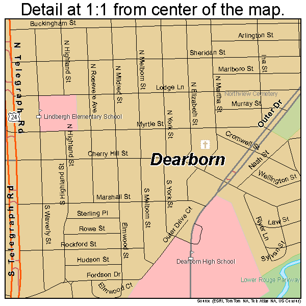 Dearborn Heights, Michigan road map detail