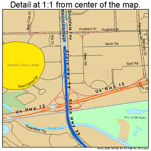 Dearborn, Michigan road map detail