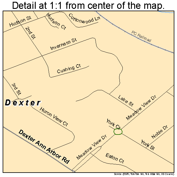 Dexter, Michigan road map detail