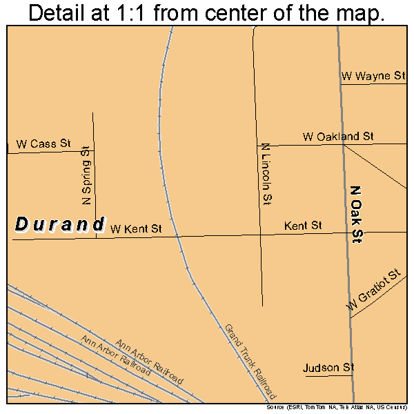 Durand, Michigan road map detail