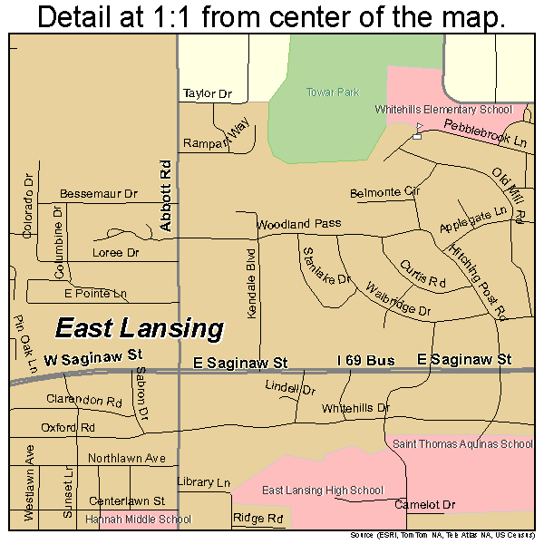 East Lansing, Michigan road map detail