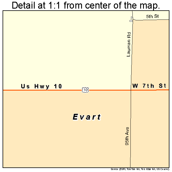 Evart, Michigan road map detail