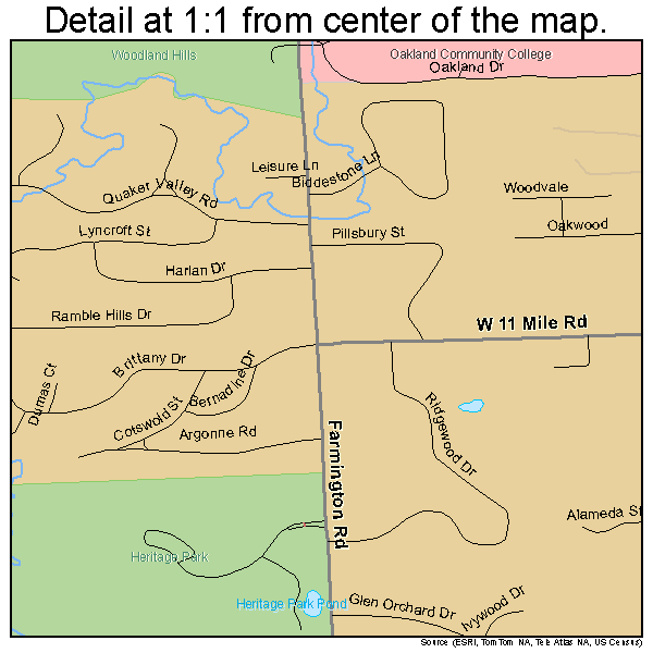 Farmington Hills, Michigan road map detail
